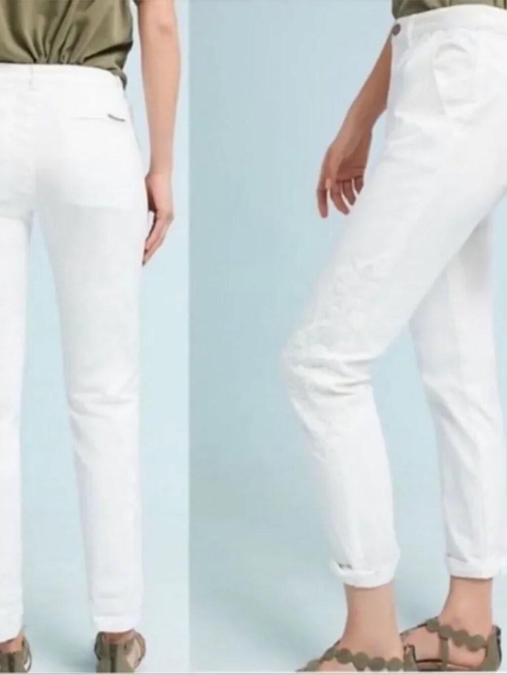 CHINO for Anthropologie white chino pants with hidden elastic waistband